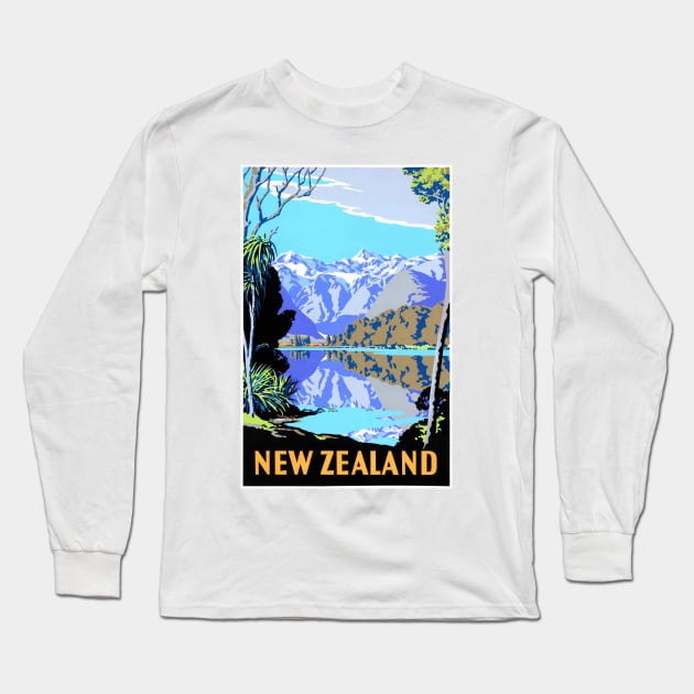 Vintage Travel Poster New Zealand Long Sleeve T-Shirt by vintagetreasure